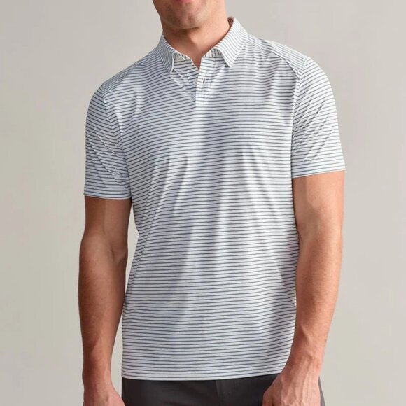 Rhone White/Black Double Stripe Slim Performance Polo - Picture 1 of 1